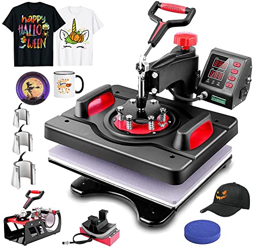 Heat Press 8 in 1, Pro Heat Transfer Machine 12"X15", Digital 360° Swing Away Tshirt Press Machine Combo, t Shirt Maker Printing Sublimation Heat Press Machine for T-Shirts Hat/Cap Mug Plate WOOKRAYS