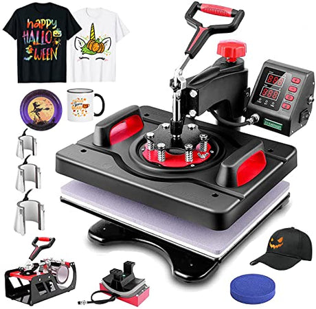 Heat Press 8 in 1, Pro Heat Transfer Machine 12"X15", Digital 360° Swing Away Tshirt Press Machine Combo, t Shirt Maker Printing Sublimation Heat Press Machine for T-Shirts Hat/Cap Mug Plate WOOKRAYS