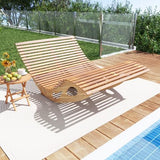 Tangkula Outdoor Double Chaise Lounge Chair, Acacia Wood Rocking Sunbed with Slatted Backrest and Seat, Wooden Loveseat Rocker for Patio, Garden and Poolside