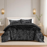 Comfort Spaces Juliette Luxe Comforter Set Velvet Lush with Soft Brushed Microfiber Reverse, All Season Cozy Velvet Bedding Sets, Fluffy Comforter Bed Set, Matching Sham, Black King 3 Piece Comfort Spaces