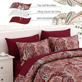 DJY Red Paisley Comforter Set Queen Size, 7 Piece Bed in a Bag Boho Paisley Pattern Comforter Set, Soft Lightweight Microfiber Reversible Bedding Set for All Season (90''x90'') DJY