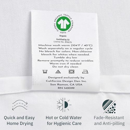 California Design Den Full Sheet Set - Soft 100% Organic Cotton Sheets with Deep Pockets, Crisp Percale, Breathable and Durable Bedding Set - White California Design Den
