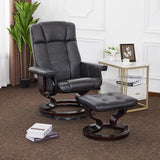MCombo Manual Swivel Recliner with Ottoman, Chair Ottoman Set for RV Small Spaces, Living Room, Bedroom, Office 9019 4919 (Faux Leather, Dark Grey)