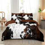 MUGINYU Brown Cowhide Comforter Set King, 8 Pieces Bed in a Bag Black White Cow Skin Print Western Farmhouse Animal Fur Bedding Set MUGINYU
