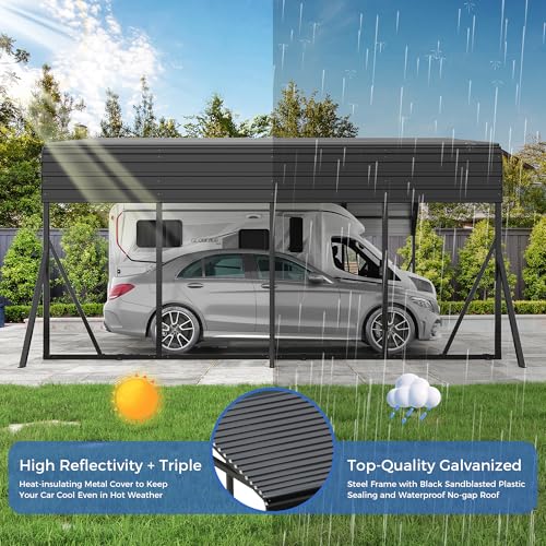 AirWire 20’x20’ Carport Canopy Metal Carport Heavy Duty Car Port Galvanized Steel Roof, Reinforced Stable Triangle Frame Enhanced Base for Snowy Windy Carports Car Tent for Car,Pickup,RV,Tractor,Boat AirWire