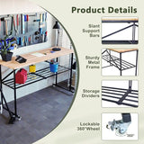 Mulinsonfly 68" Folding Workbench with 1.5" Hardwood Butcher Block Top, Heavy Duty 2000 LBS Garage Work Table with Locking Wheels, Adjustable Height Woodworking Bench for Shop, Office, Crafting Mulinsonfly