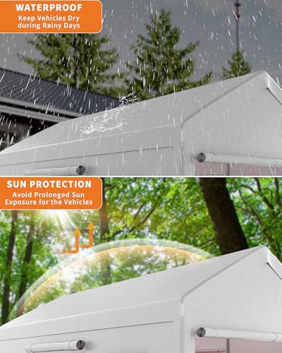 10x20 ft Heavy Duty Carport with Removable Sidewalls, Waterproof Outdoor Garage Tent for Cars/Trucks/Boats, Portable Storage Shelter with Roll-Up Windows & Doors PeakPursuit