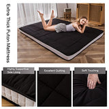 MAXYOYO Futon Mattress, Padded Japanese Floor Mattress Quilted Bed Mattress Topper, Extra Thick Folding Sleeping Pad Breathable Floor Lounger Guest Bed for Camping Couch, Black, Full Size MAXYOYO