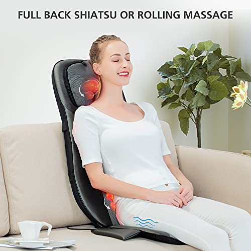 Snailax shiatsu Neck & Back Massager with Heat, Full Back Kneading Shiatsu or Rolling Massage, Massage Chair pad with Height Adjustment, Back Massager for Neck and Shoulder Snailax