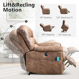 HAOMARKETS Oversized Power Lift Recliner with Massage and Heat for Elderly, Faux Leather Electric Lifting Reclining Chair with Side Pockets and USB Port for Living Room, Brown