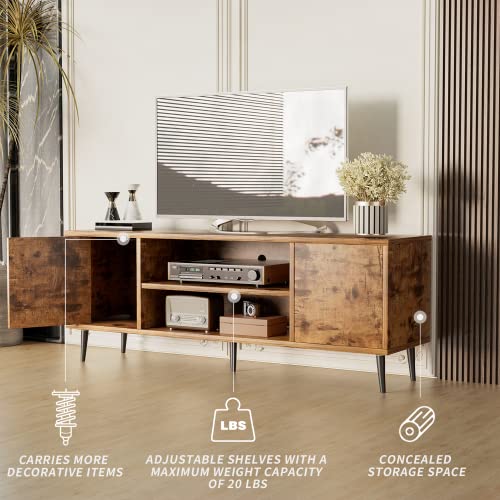 JUMMICO TV Stand for 65 Inch TV, Modern Entertainment Center with Storage Cabinet and Open Shelves, TV Console Table Media Cabinet for Living Room, Bedroom and Office (Rustic Brown) JUMMICO