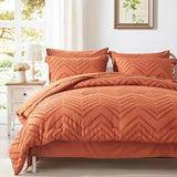 Anluoer Queen Comforter Set, Burnt Orange Tufted Bed in a Bag 7 Pieces with Comforter, 2 Pillow Shams, 2 Pillowcases, 1 Flat Sheet, 1 Fitted Sheet Anluoer
