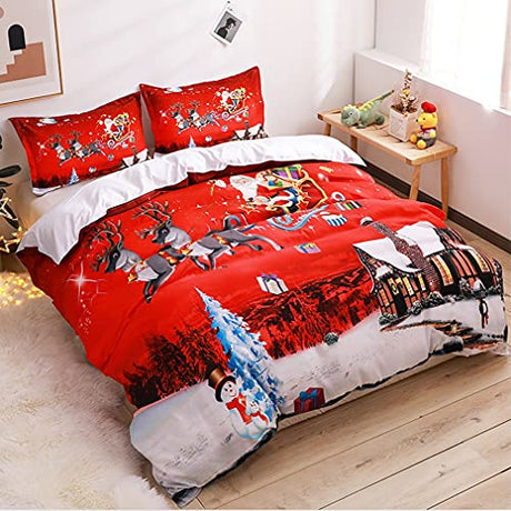 JERYMUND Christmas Duvet Cover Twin Size, Santa Claus Deer Pattern Luxury Bedding Set, Comforter Cover with Zipper, 100% Microfiber, 2 Pieces JERYMUND