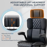 Office Chair with Adjustable Headrest, Faux Leather Executive Home Office Desk Chairs with Ergonomic Back Support, Padded Flip-Up Armrests, Swivel Rolling Computer Chair for Work, Study, Black ACFOUL