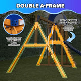 Sportspower™ Rosemont Wooden Swing Set with 8' Slide, 2 Adjustable Swings, Trapeze, Play Fort with Rock Climber, Sandbox, Picnic Table, Chalk Tarp & Anchor Kit, Outdoor Playset for Kids Ages 3–8 Sportspower