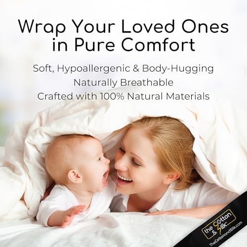 THE COTTON & SILK®️ 100% Mulberry Silk Filled Comforter for Spring/Fall/Mild Summer - Luxury, Ultra Soft, Breathable, Naturally Body-Hugging Silk Duvet Insert/Bedding Blanket - Twin XL THE COTTON & SILK