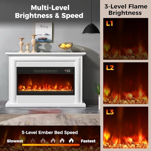 COSTWAY 26 Inch Recessed Fireplace Heater, Electric Fireplace Insert w/Multi-Color Flame & Crystal Ember Bed, Remote Control, 9H Timer, Built-in Thermostat & Overheat Protection, 1500W COSTWAY