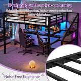 Bellemave Full Loft Bed with Desk & Storage Stairs, Metal Full Size Loft Bed Frame with Iron Nets, LED Lights & USB Ports, Heavy Duty Adult LoftBed for Bedroom, Noise-Free, Black Bellemave
