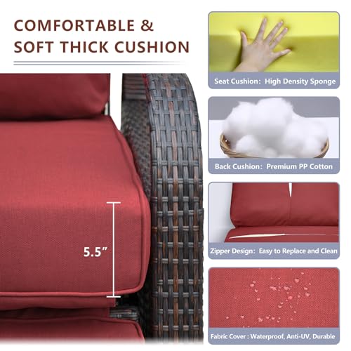 ATR ART TO REAL Outdoor Recliner, Outdoor Resin Wicker Patio Recliner Chair with 5.5'' Cushions, Patio Furniture Auto Adjustable Rattan Sofa, UV/Fade/Water/Sweat/Rust Protected, Easy to Assemble (Red)