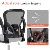 shipborne Ergonomic Office Chair, Computer Desk Chair with Adjustable Lumbar Support, Breathable Mesh Office Chair with Flip-up Armrests, Rocking Function, Comfy Home Office Desk Chair, Black shipborne