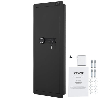 VEVOR 42.91" Tall Wall Gun Safe, 4-Tier Hidden Gun Safe with Keypad & Fingerprint, 3 Removable Shelves & 6 Key Holders, Q235 Cold-Rolled Steel Gun Safe with LED Light, Vibration Alarm, Holster & Stock