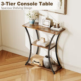 Trironsun Rustic 3-Tier Console Table with Open Shelves Narrow Entryway Table with Curved Metal Frame Slim Sofa Table for Hallway Living Room or Foyer (Rustic Brown) Trironsun