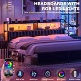 Aheaplus King Size Upholstered Headboard with USB Ports, Outlets, LED Lights, and Storage - Black Leather, Height Adjustable Aheaplus