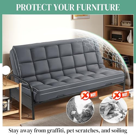 HOMBYS Extra Thick Fitted Futon Mattress Cover Full Size with Anti-Slip Elastic, Plush Down-Alternative Filling for Enhanced Comfort, 100% Polyester Futon Topper, Grey, Cover Only HOMBYS