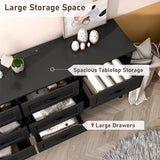 chartustriable Farmhouse 9 Drawers Dresser, Wood Dresser for Bedroom Wide Chest of Drawers, French Country Storage Double Dressers Organizer for Bedroom, Living Room, Nursery(Black) chartustriable