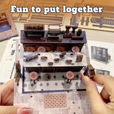 Coffee Shop Book Nook Kit, DIY Miniature House Kit with Led Light for Adult and Teens, 3D Wooden Puzzles Book Nook, Tiny House, Gifts for Family and Friends (with Assembly Manual)