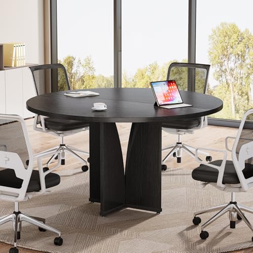 Tribesigns 39" Round Conference Table for 4, Modern Round Meeting Table with Sturdy Base, Small Compact Conference Room Tables for Office, Training, or Negotiation (Black) Tribesigns