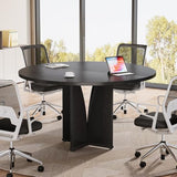 Tribesigns 39" Round Conference Table for 4, Modern Round Meeting Table with Sturdy Base, Small Compact Conference Room Tables for Office, Training, or Negotiation (Black) Tribesigns
