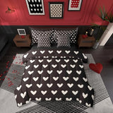 Erosebridal Black White 7 Pcs Comforter Set King Bed in a Bag,Cute Heart Pattern Bedding Set for Kids Boys Girls Valentine Day Quilt Cartoon Love Geometric Duvet Insert Love Heart Flat Fitted Sheet Erosebridal