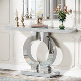 Tribesigns Modern Mirrored Console Table, Glass Sofa Table with Mirror Finish, 43-Inch Entryway Table with O-Shaped Base, Rectangular Accent Foyer Table for Living Room Hallway Entrance (Silver) Tribesigns