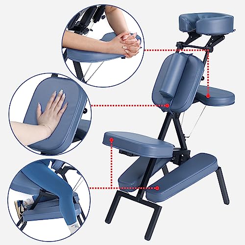 Professional Portable and Lightweight Tattoo/Massage Chair by Master Massage - Folding Aluminum Frame with Adjustable Features and Wheeled Carrying Case, Blue Master Massage Equipment