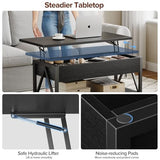 Memobarco Lift Top Coffee Table,Lift Coffee Table with Storage Shelf and Large Hidden Compartment for Living Room,Lifting top Coffee Table for Small Space,Black Memobarco