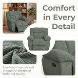 Trygoal Oversized Corduroy Recliner Chair, Manual Lazy Boy Recliner with Home Theater Seating, Breathable Living Room Reclining Chair for Adults Reading, Gaming, Relax, Green
