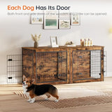 HOOBRO Dog Crate Furniture for 2 Dogs, 63" Large Double Dog Crate Furniture with Divider, Wooden Indoor Kennel TV Stand for Medium Large Dogs, Rustic Brown BF55GW03 HOOBRO