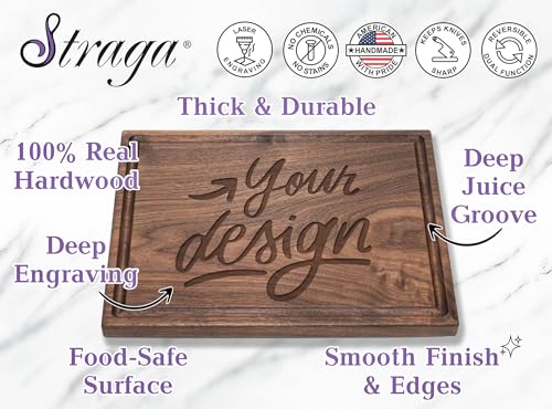 Straga Personalized Cutting Boards | Handmade Wood Engraved Charcuterie | Custom Wedding, Anniversary, Housewarming Gift for Couples Monogram Designs - WoodArtSupply