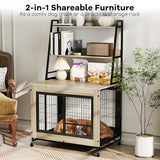 Giantex Dog Crate Furniture with Storage Shelves, 38" Furniture Style Indoor Dog Kennel on Wheels, 3 Doors, Flip Top Lid, Removable Pull-Out Tray, Dog Cage Pet House for Large Dogs, Oak Gray Giantex