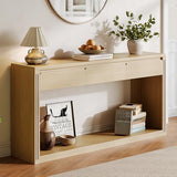 Treocho 63.9" Long Console Tables for Entryway, Farmhouse Entryway Table with Drawers, Narrow Sofa Table Behind Couch Table for Living Room, Entrance, Hallway, Natural Treocho