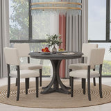 Merax 5-Piece Retro Round Dining Table Set with Curved Trestle Style Legs and 4 Upholstered Chairs, Kitchen Furniture, Dark Gray Merax
