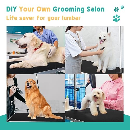 Polar Aurora 46'' Dog Grooming Table, Heavy Duty Pet Grooming Table for Dogs at Home Foldable Grooming Table w/Adjustable Arm & Noose & Mesh Tray Professional Dog Show Stainless Steel Black - WoodArtSupply