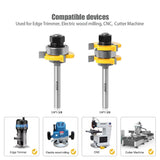 1/4 Inch Shank Tongue and Groove Set of 2 Pieces Router Bit 3 Teeth Adjustable T Shape Wood Milling Cutter，Tongue and Groove groove joints Router Bit (1/4inch Shank, 1-3/8" Diameter) JGZUI