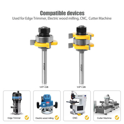 1/4 Inch Shank Tongue and Groove Set of 2 Pieces Router Bit 3 Teeth Adjustable T Shape Wood Milling Cutter，Tongue and Groove groove joints Router Bit (1/4inch Shank, 1-3/8" Diameter) - WoodArtSupply