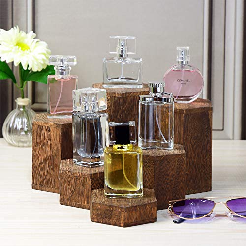 MOOCA Wooden 6 Pcs Hexagon Risers for Display Jewelry and Accessories Display Stand, Brown MOOCA