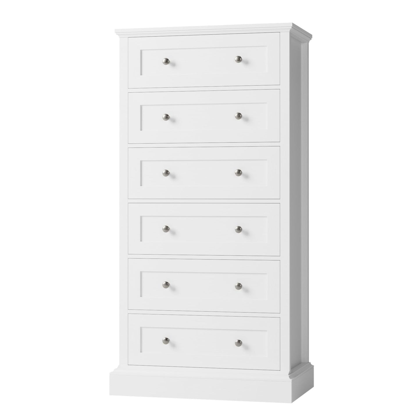 FACBOTALL 6 Drawer Dresser, 56" Tall White Dresser with Mental Double Handles, Chest of Drawers Cabinet for Hallway Living Room - WoodArtSupply