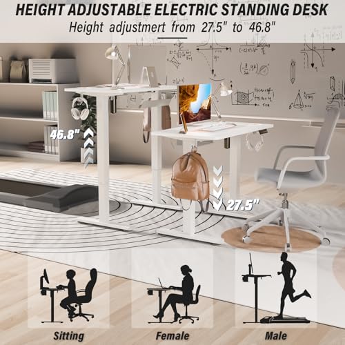 Kingant Standing Desk Height Adjustable Small Electric Stand Up Desks [35 x 20 Inch] - Ergonomic Sit Stand Desk Rising Desks for Home Office Computer Desk Stand Desk Workstation with Cable Management Kingant