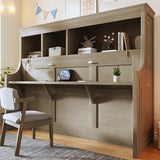 Fiorune Twin Size Horizontal Murphy Bed with Desk and Storage Shelves, Space-Saving Foldable Cabinet Bed, Solid Wood Hidden Wall Bed Frame for Small Spaces, Living Room, Gray Fiorune