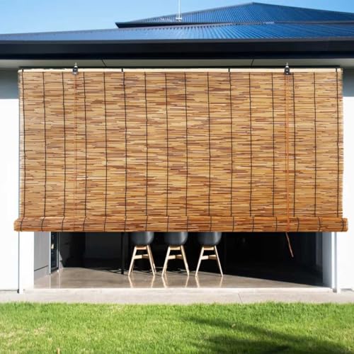 Bamboo Patio Shades Light Filtering Outdoor Roll Up Shades, Bamboo Porch Blackout Roller Blinds 36 48 72 84 62 inches Long Sunshade Window Treatment for Home Decor, Cordless (Size : 46" W x 64" H)